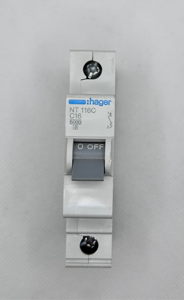 Hager NT116C C-16A 1 Pole Miniature Circuit Breaker MCB C Curve