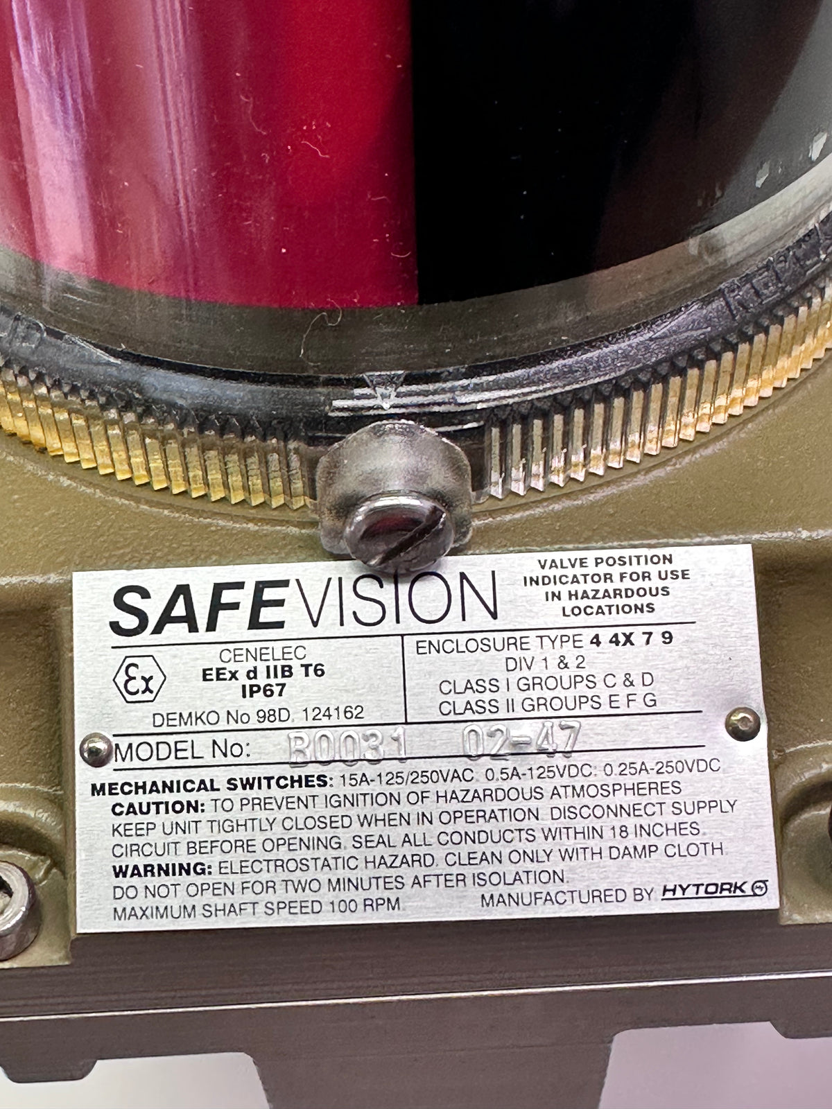 Hytork SafeVision B0031 02-47 Valve Position Indicator