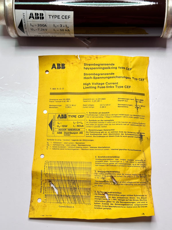 ABB NHPL052720R1 Fuse Link Type CEF 3,6/7,2KV 200A 1YMB710739M2812