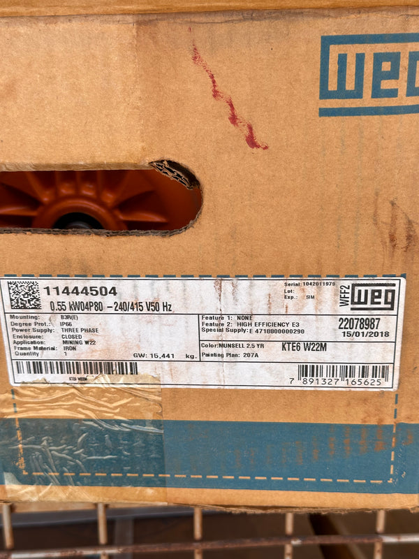 WEG KTE6W22M Mining IE3 0.55 kW 4P 80 3Ph 240/415 V 50 Hz IC411 - TEFC - B3R(E) NIB