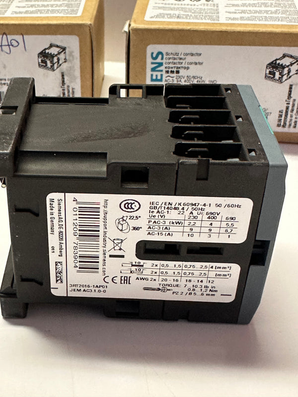 Siemens 3RT2016-1AP01 Power Contactor 9A, 400V