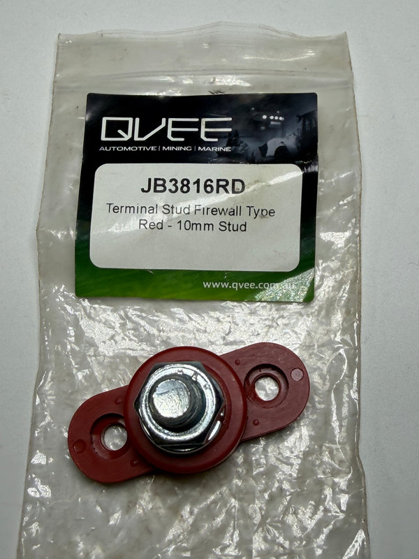JB3816RD 250A Single Insulated Terminal Stud, 3/8 - 10mm - RED