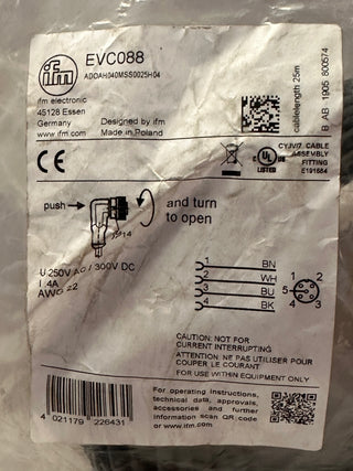 ifm EVC088 Connecting Cable with Socket, 25m - ADOAH040MSS0025H04
