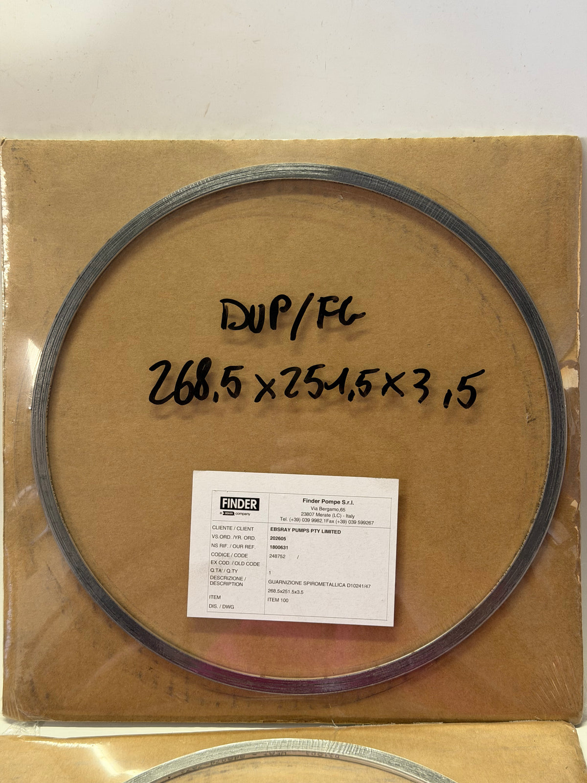 Finder Pompe Spiral-Wound Gasket 268.5x251.5x3.5 — D10241/47