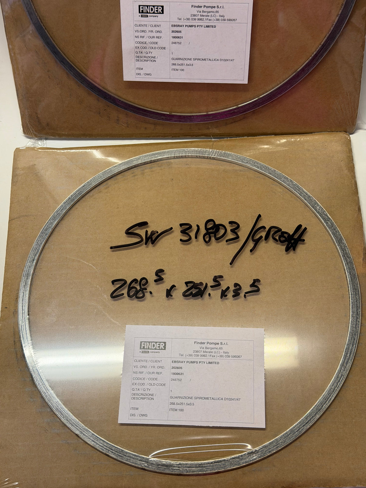 Finder Pompe Spiral-Wound Gasket 268.5x251.5x3.5 — D10241/47