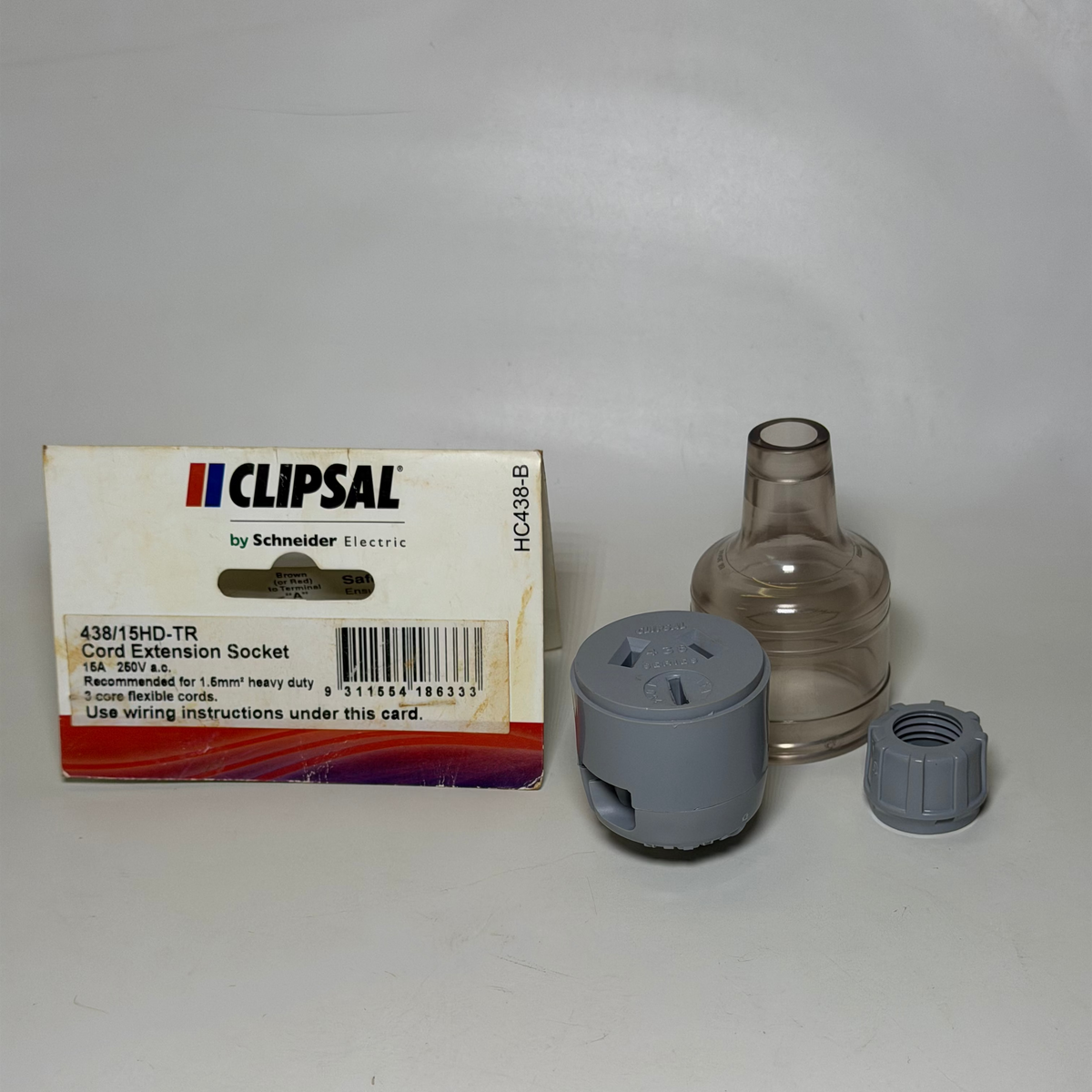 Clipsal 438/15HD-TR Transparent Extension Socket - Listed 15A 250V AC