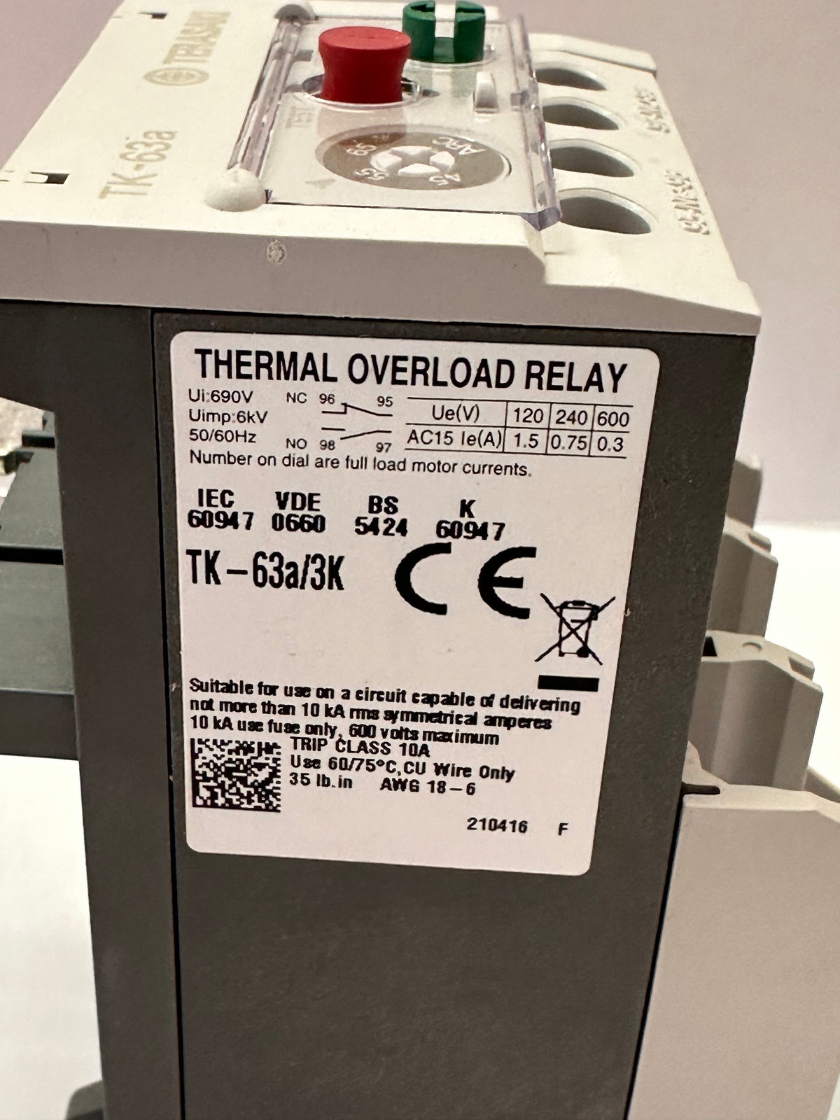 Terasaki TK-63a Thermal Overload Relay 45-65A — 820748