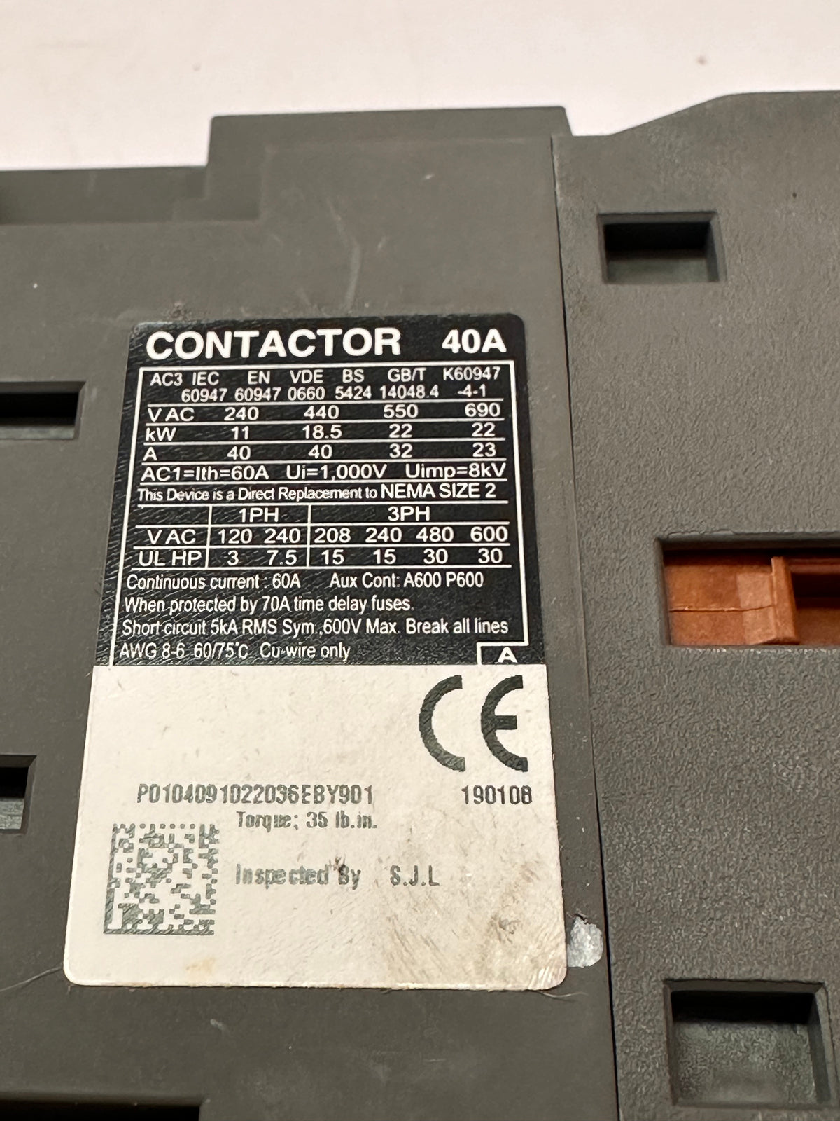 Terasaki TC-40a 3-Pole Contactor – Listed 110 V AC, 2NO + 2NC Aux