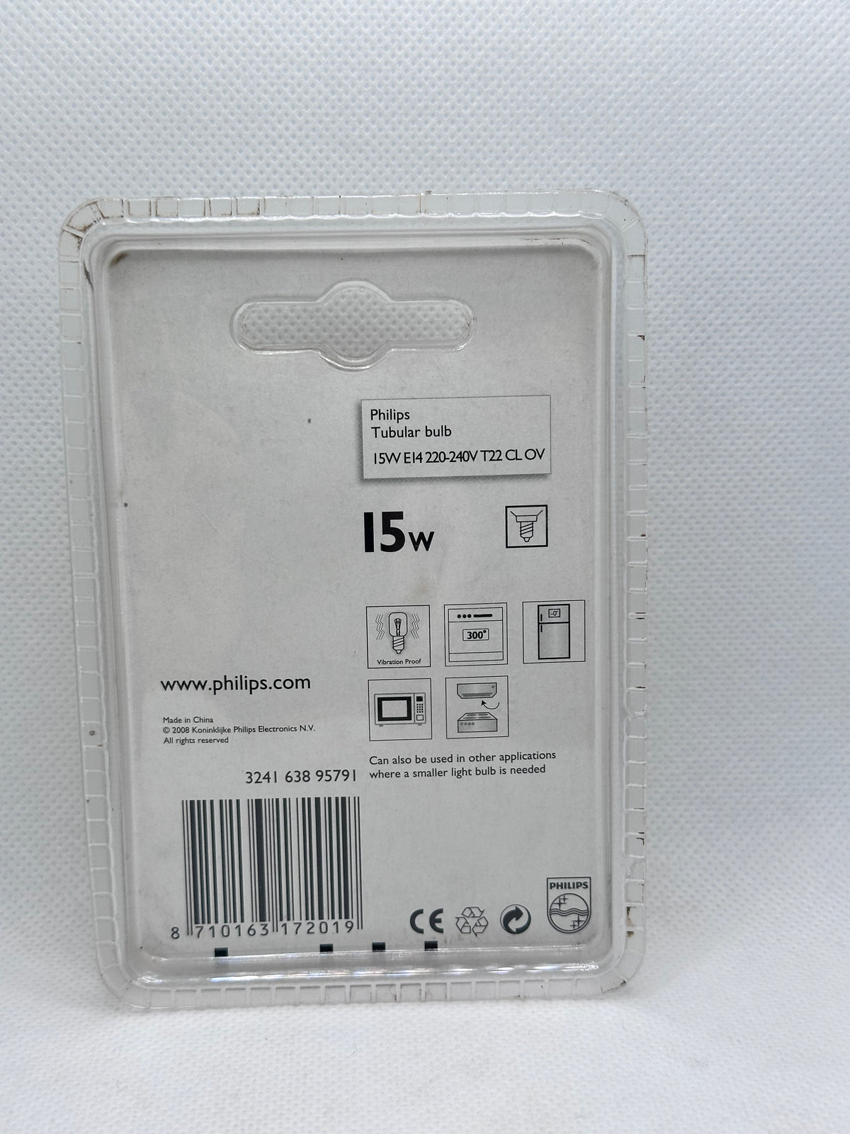 Phillips 15W E14 230-240V T22 CL OV Tubular Bulb