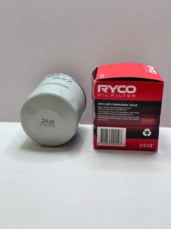 Ryco Z418 Oil filter with Anti-Drain Back Valve