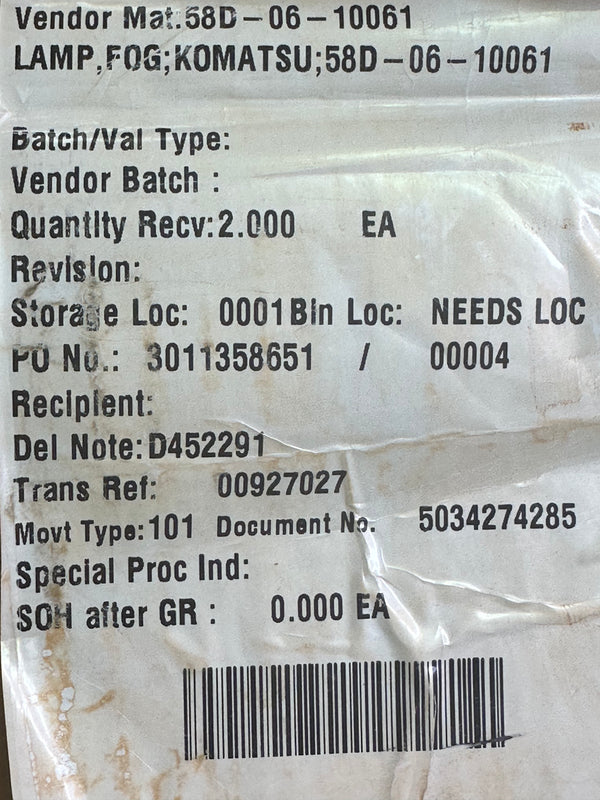 Komatsu 58D-06-10061 Fog Lamp, LED 12-48V, Flange Mounted