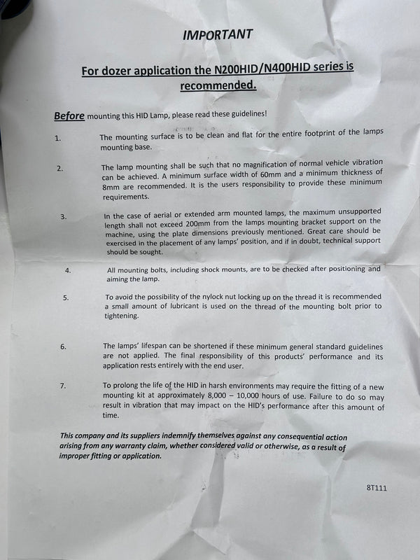 Nordic 994-204 24V N400 Heavy Duty HID Flood Lamp/Work Light 35W