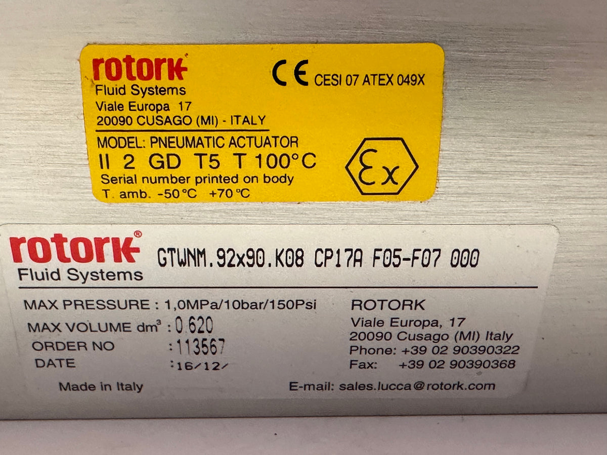 Rotork GTWNM.92X90.K08 CO17A F05-F07 000 Pneumatic Actuator