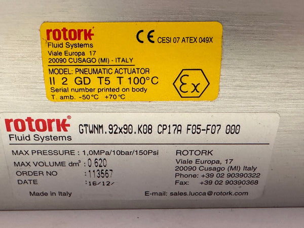 Rotork GTWNM.92X90.K08 CO17A F05-F07 000 Pneumatic Actuator