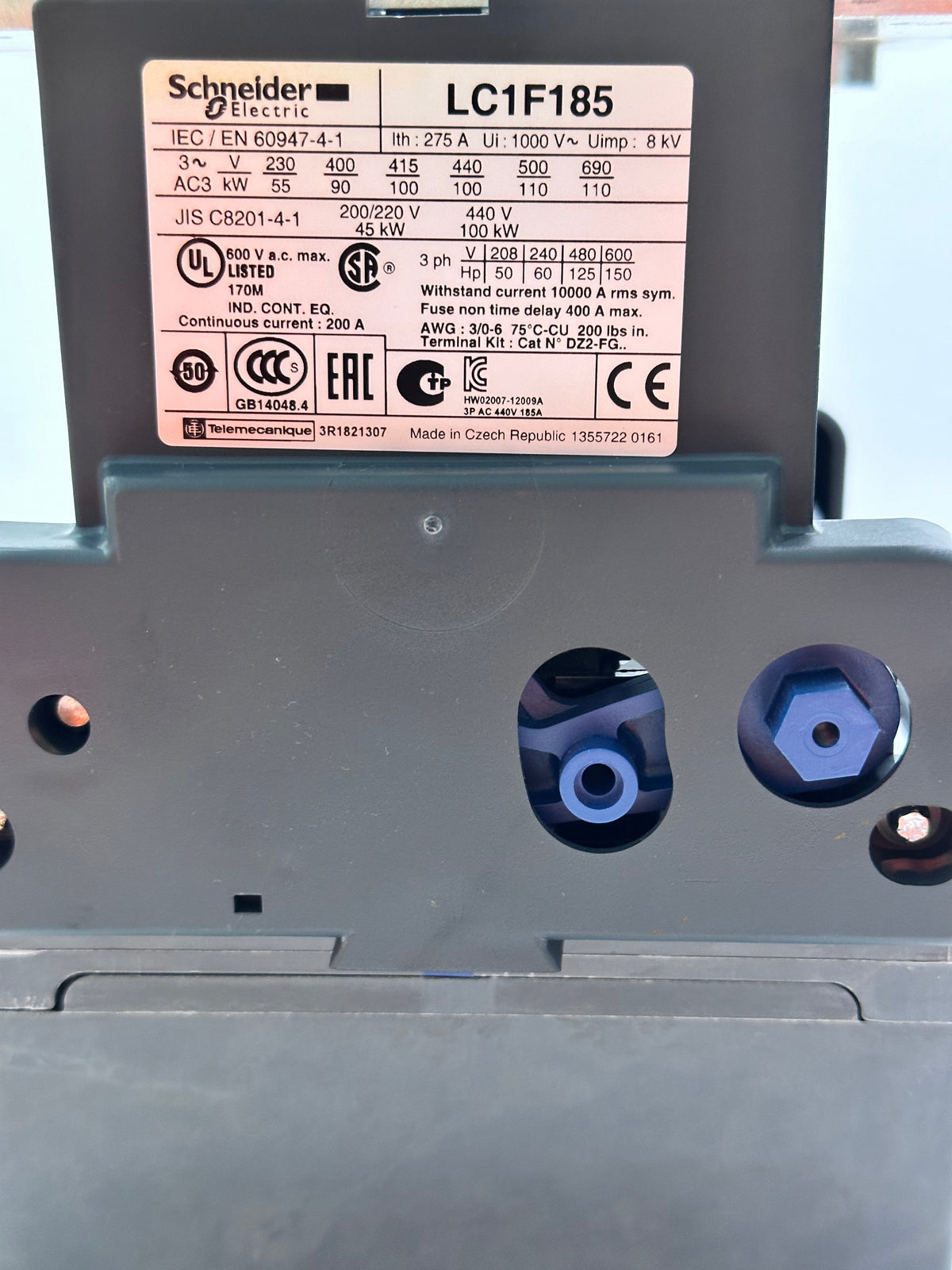 LC1F185 Contactor TeSys F,3P(3NO), AC-3, <=440V 185A without coil