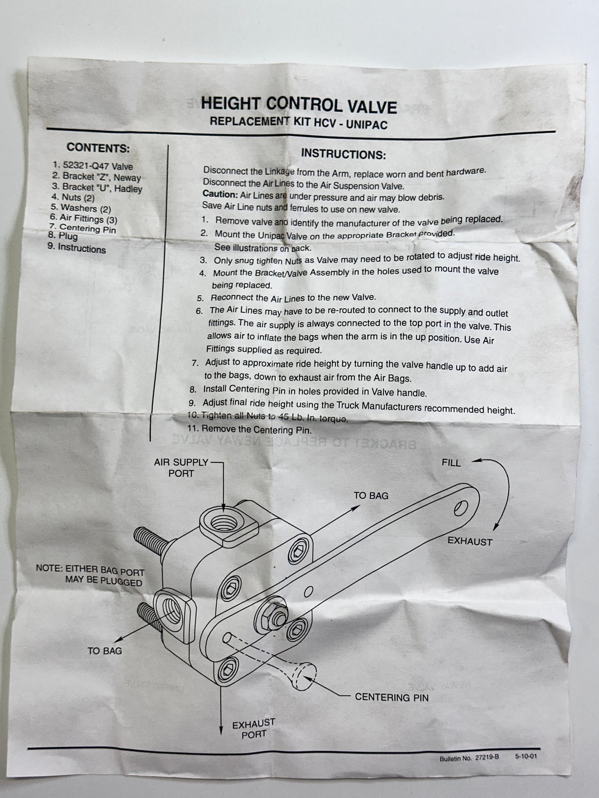 Paccar HCV-UNIPAC Height Control Valve, Replacement Kit