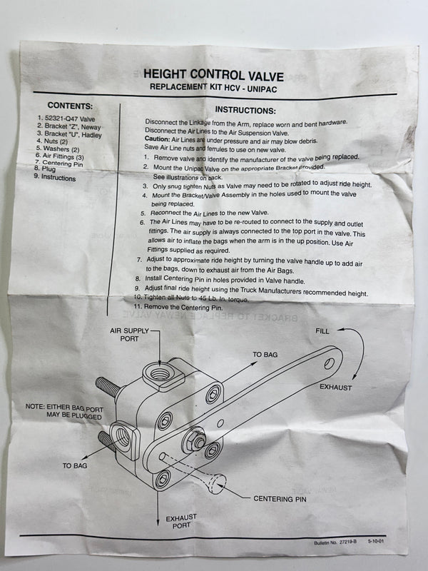 Paccar HCV-UNIPAC Height Control Valve, Replacement Kit