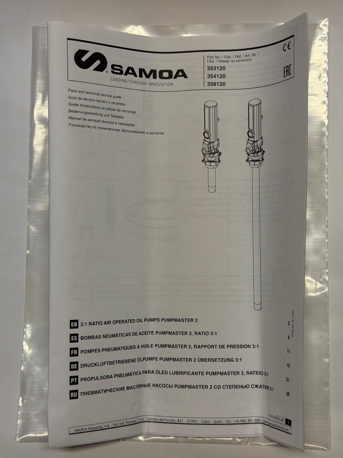SAMOA 354120 900 PumpMaster 2 3:1 Ration Air Operated Oil Transfer Drum Pump