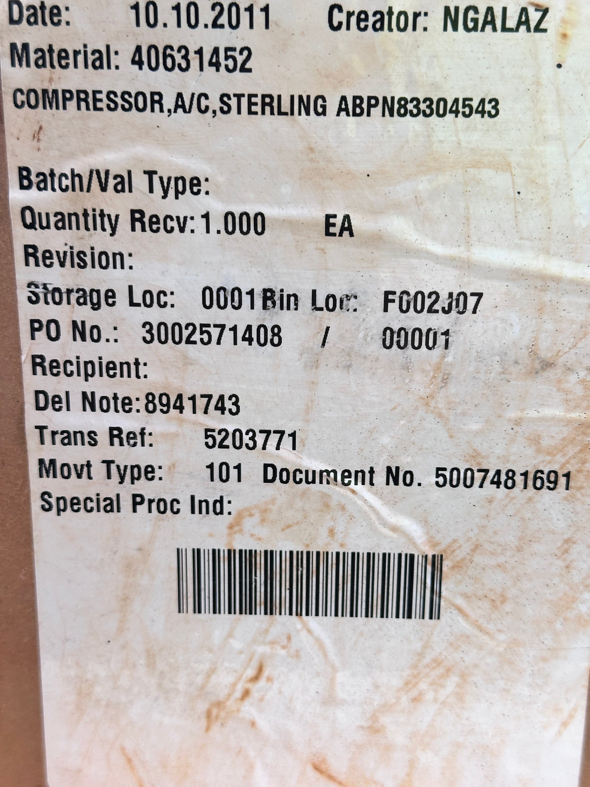 Sanden SD7H15 A/C Compressor U4417/4417 — Voltage Unconfirmed