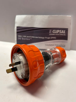 Clipsal 56P21532-EO 56 Series Flat 2 Pin Straight Plug (Orange)