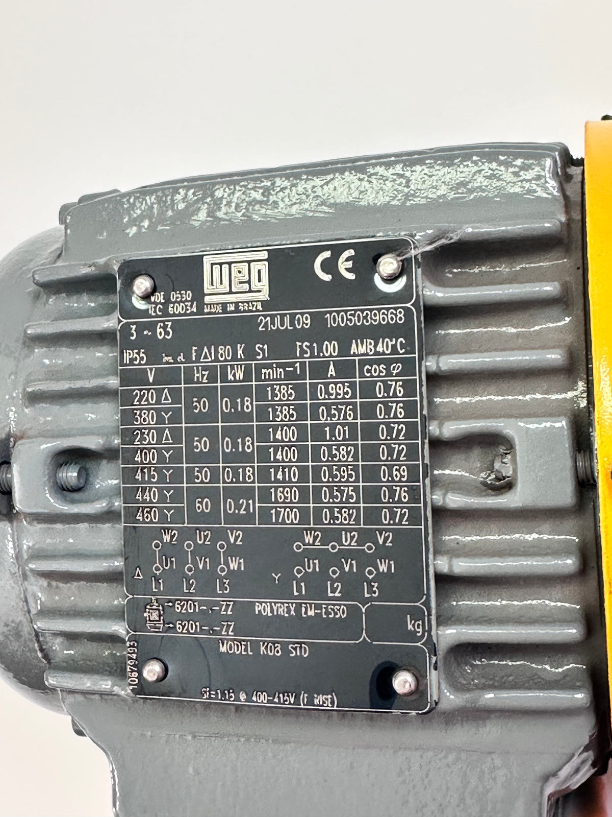 WEG K08 STD 0.18kW Three-Phase Induction Motor — Frame 63, 4-Pole