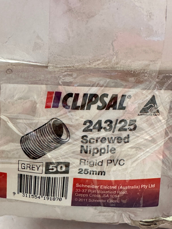 CLIPSAL 243/25-GY Screwed Nipple PVC, BOX OF 40