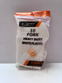 Capri 50pk Heavy Duty Reusable White Plastic Dinner Forks