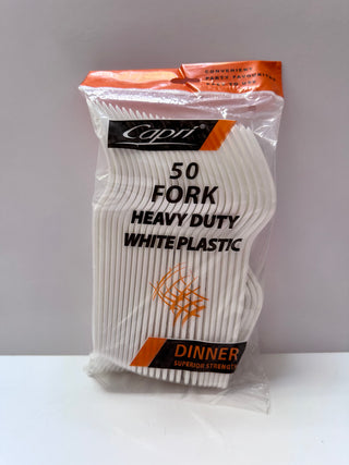 Capri 50pk Heavy Duty Reusable White Plastic Dinner Forks