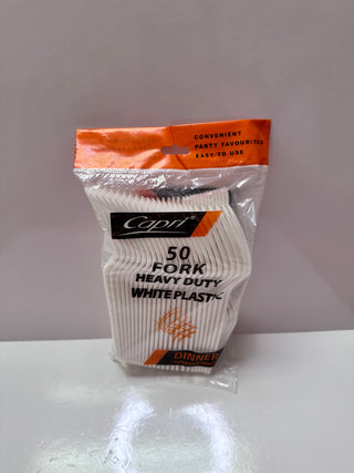 Capri 50pk Heavy Duty Reusable White Plastic Dinner Forks