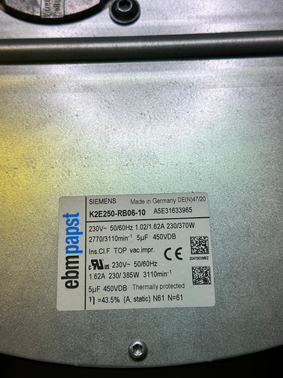 Siemens 6SY70001AB67 Fan Replacement Part for K2E250
