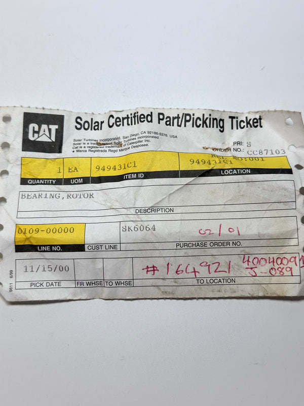 949431C1 Front Rotor Bearing for Cat Solar Turbines