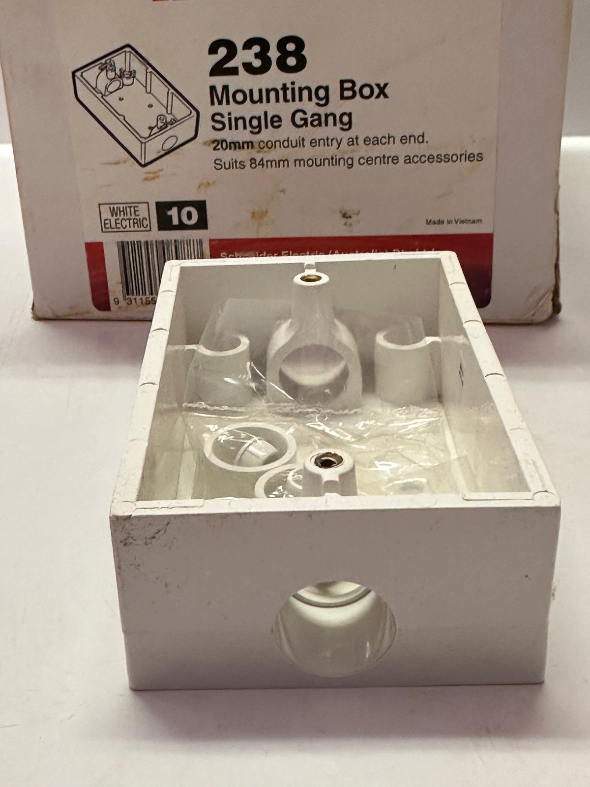 Clipsal 238 Mounting Box with 20mm End Entries (white) box of 10