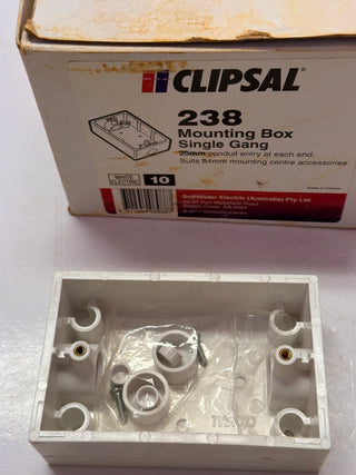 Clipsal 238 Mounting Box with 20mm End Entries (white) box of 10