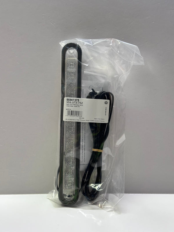 Hella 95907375 24V LED Warning Lamp, Clear Lens, Wide Rim Strip, Flush Mount, RED 2XD 959.073-752