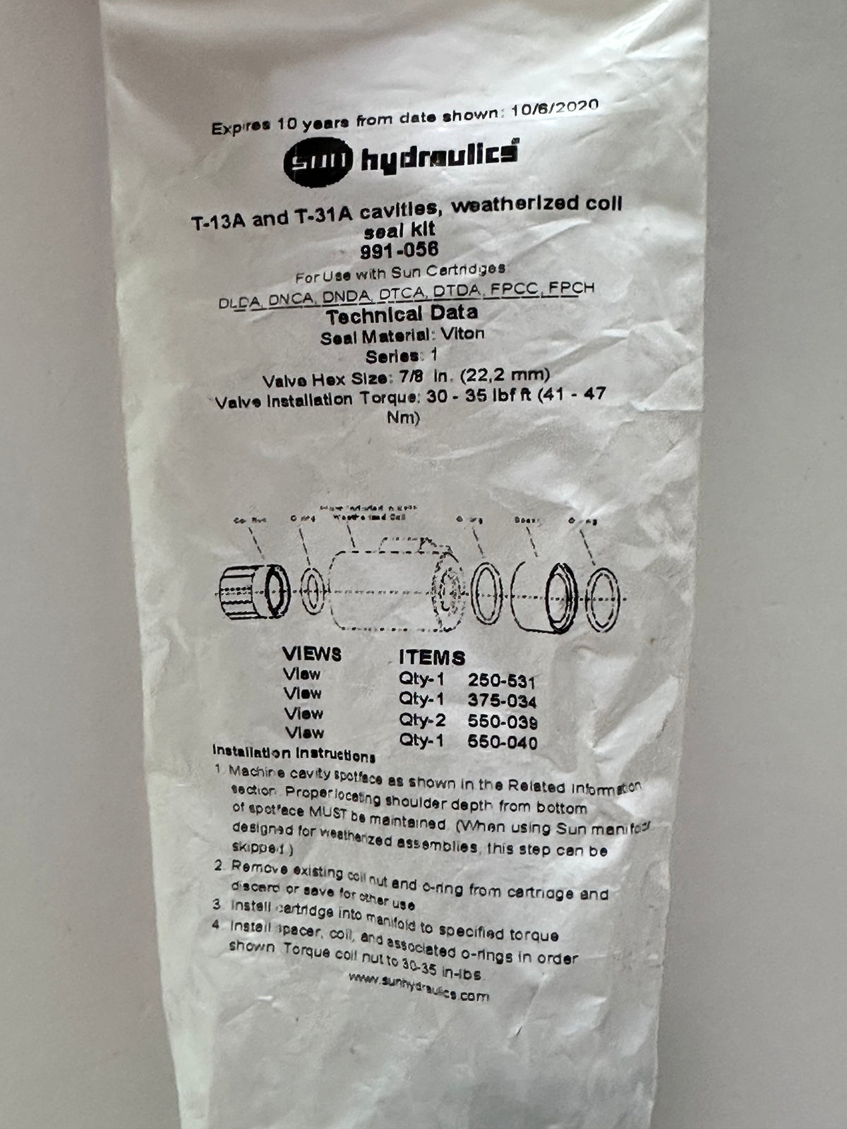 Sun Hydraulics 991-056 Coil Weatherization Seal Kit