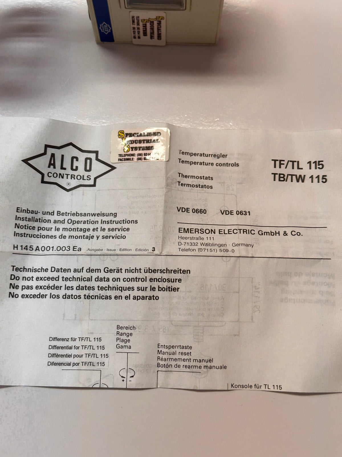 ALCO TF115-S6A C06 Temperature Control, 50–100°C