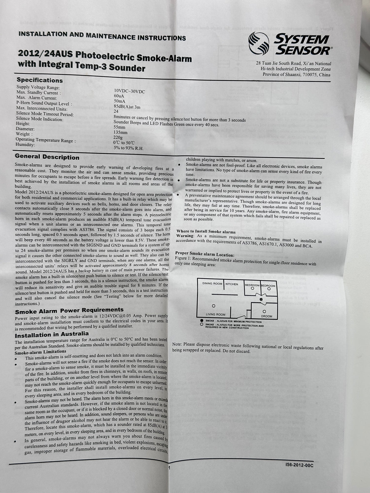 2012/24AUS Photoelectric Smoke-Alarm 9-24V DC