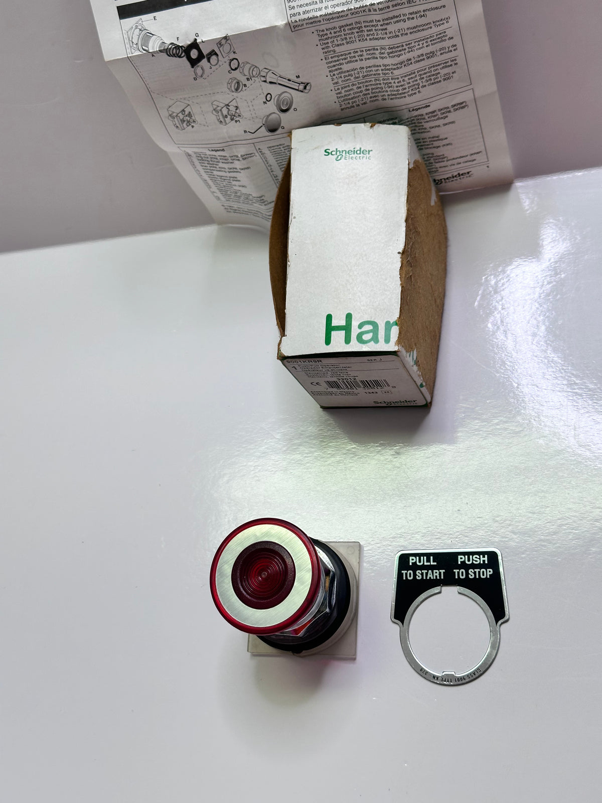 9001KR9R Head for push button, Harmony 9001K, metal, mushroom 41mm, red, 30mm, 2 positions, push pull
