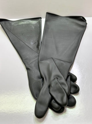 Latex Chemical Resistant Gloves, Large Only, Heavy Duty, Black - Half Arm Length