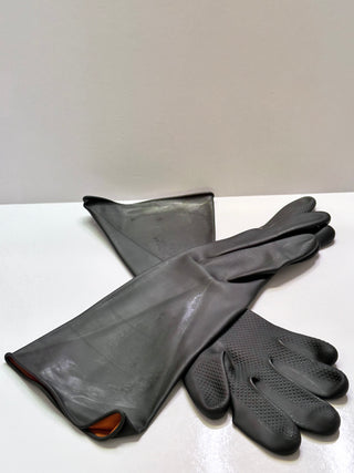 Latex Chemical Resistant Gloves, Large Only, Heavy Duty, Black - Half Arm Length