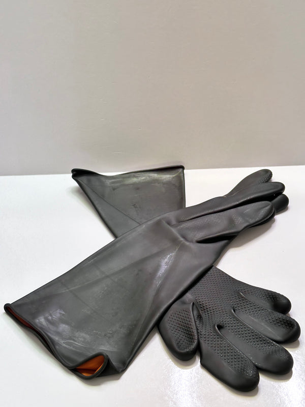 Latex Chemical Resistant Gloves, Large Only, Heavy Duty, Black - Half Arm Length