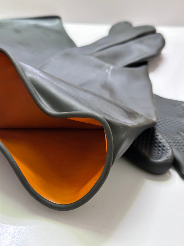 Latex Chemical Resistant Gloves, Large Only, Heavy Duty, Black - Half Arm Length