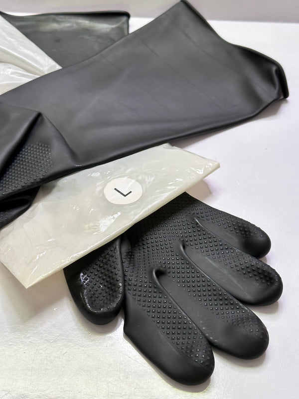 Latex Chemical Resistant Gloves, Large Only, Heavy Duty, Black - Half Arm Length