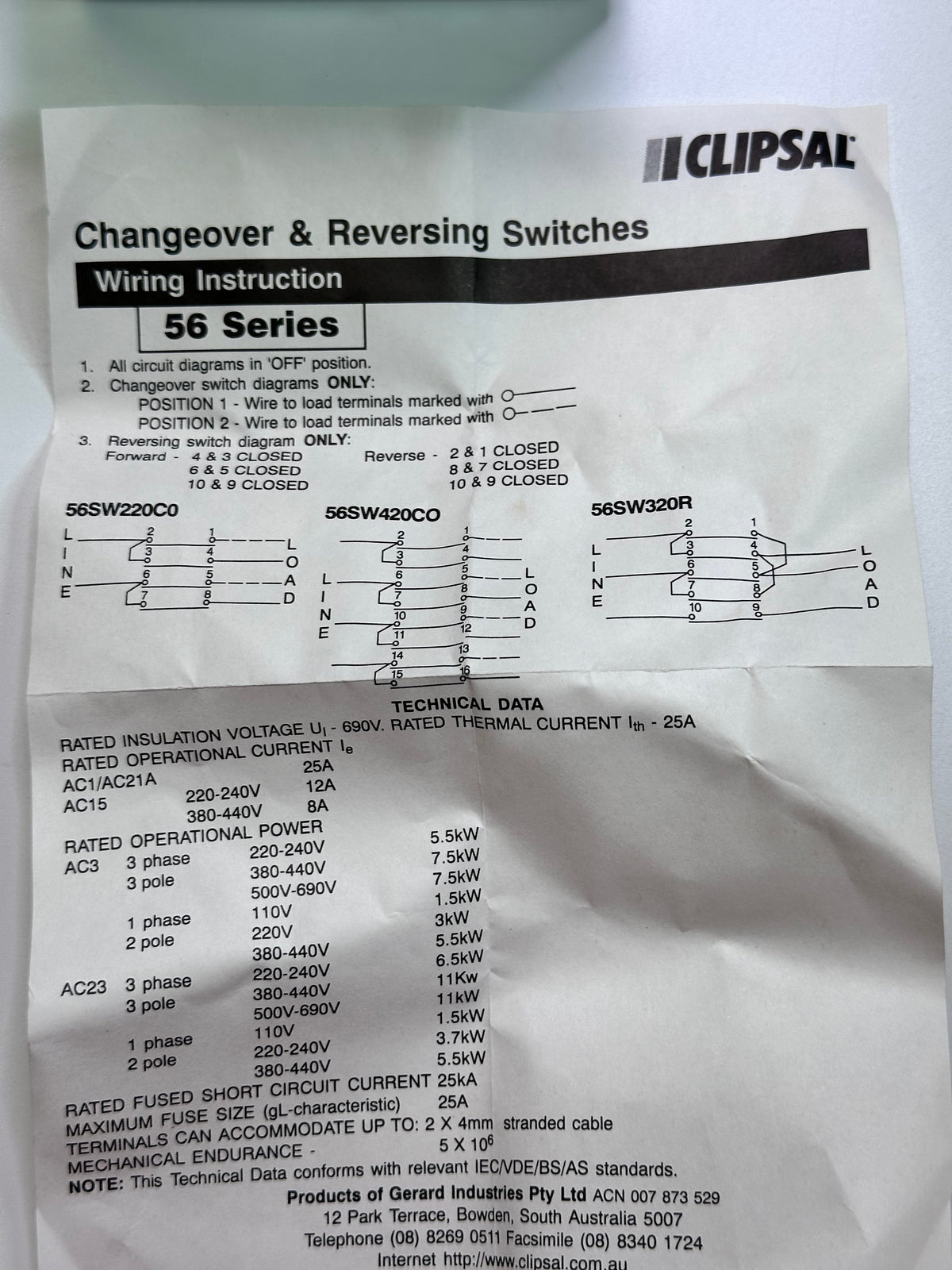 56SW420C0 Four Pole Changeover & Reversing Switch [Grey]