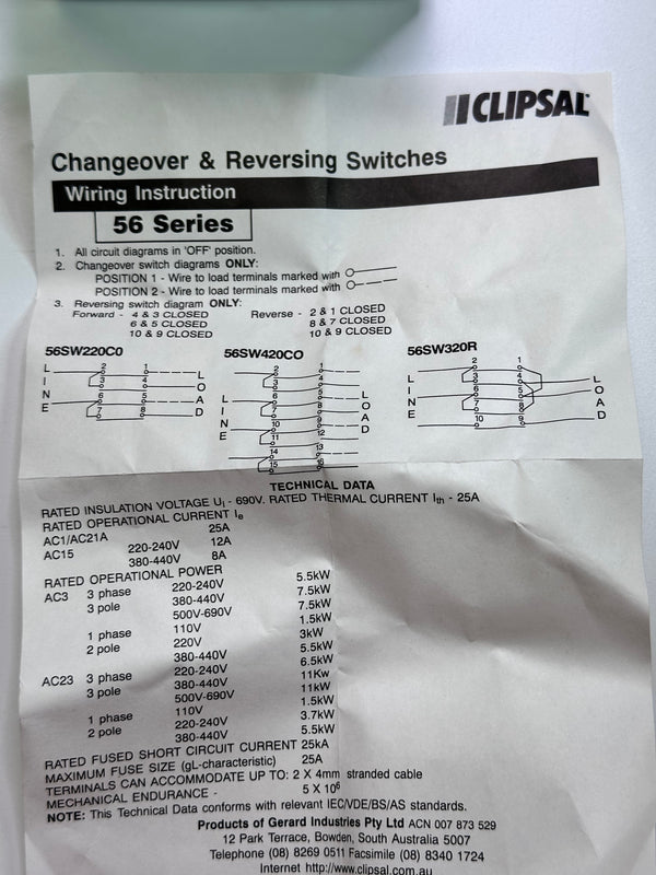 56SW420C0 Four Pole Changeover & Reversing Switch [Grey]