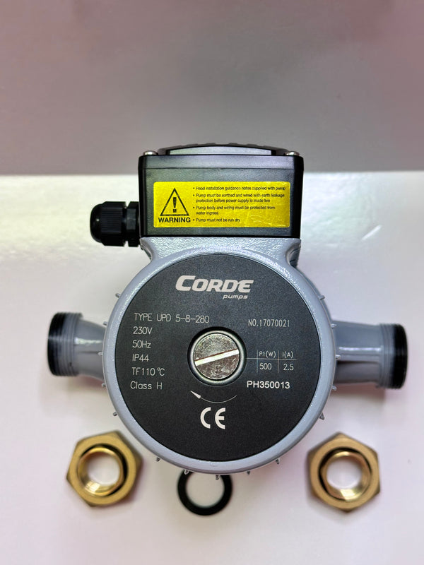 CORDE UPD Series 240V Single Phase Screened Electric Hot Water Circulation Pump C/W Unions UPD32-12