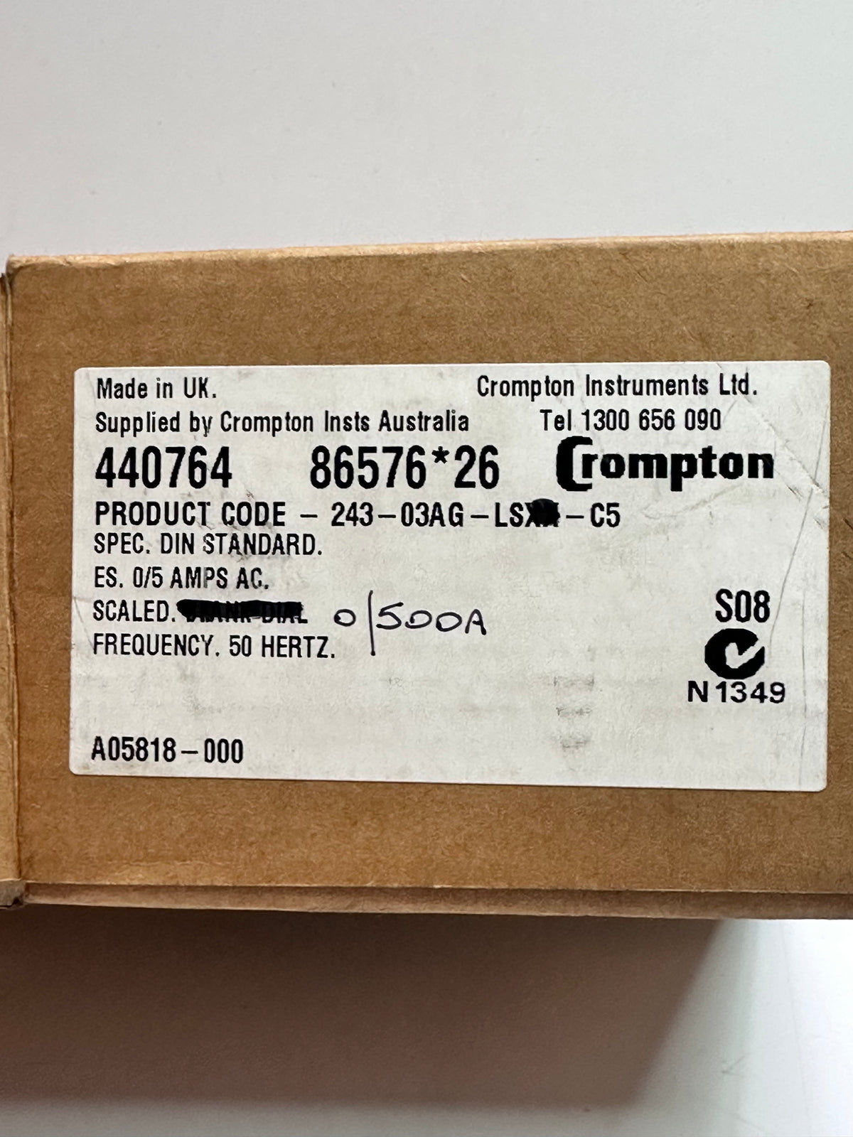 Crompton E243-03AG-LS-C5 Long-Scale Panel Meter — Range to Confirm