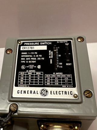 GE CR127B1 Bellows Actuated Pressure Switch
