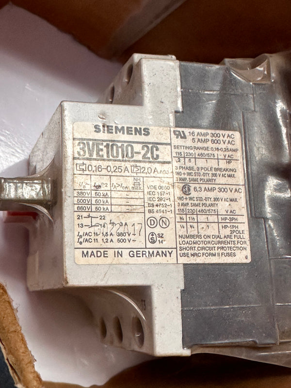 SIEMENS 3VE1010-2C Circuit Breaker 0.16-0.25A