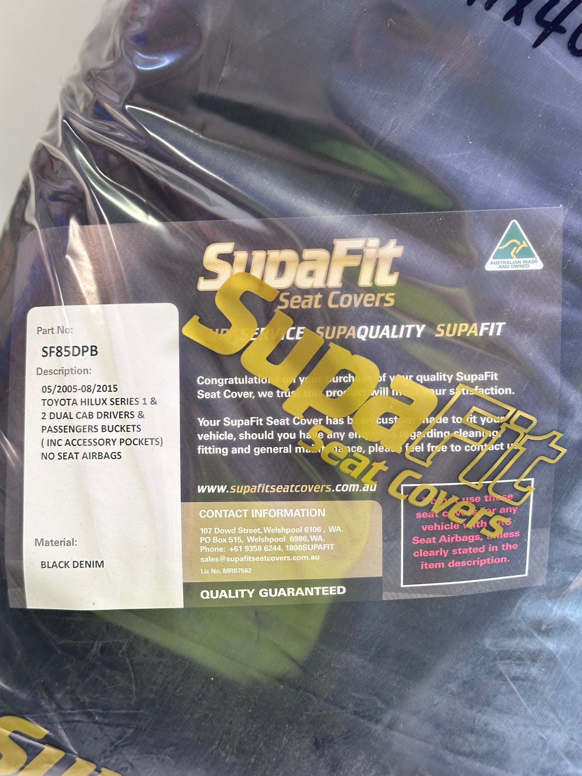 SupaFit SF85DPB Black Denim Front Seat Covers for Hilux Dual Cab